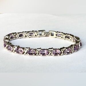NATURAL Purple AMETHYST Oval 7x5mm Tennis BRACELET Sterling SILVER 925 February